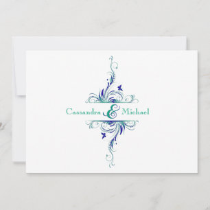 Bleu Vert Blanc Aqua Faire-part de mariage Floral