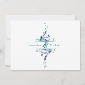 Bleu Vert Blanc Aqua Faire-part de mariage Floral