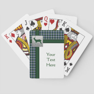 Bleu, Vert, Blanc Plaid avec Cartes de Jeu de Cerf