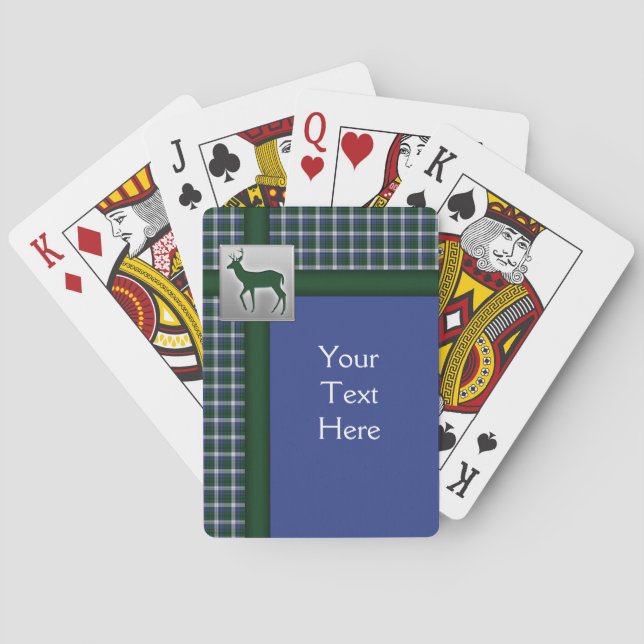 Bleu, Vert, Blanc Plaid avec Cartes de Jeu de Cerf (dos)