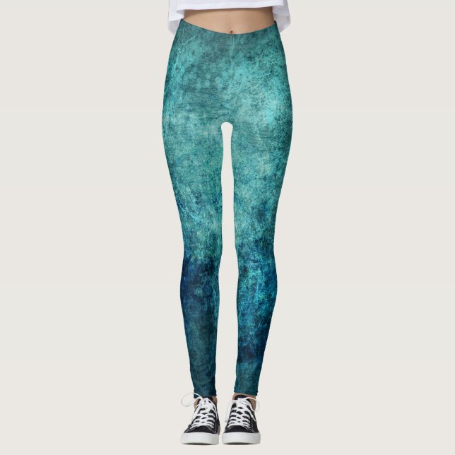 Bleu Vert Distressed Batik Look Leggings (Devant)