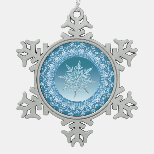  Bleu Vert glace Cristal Flocon de neige Ornement (Devant)