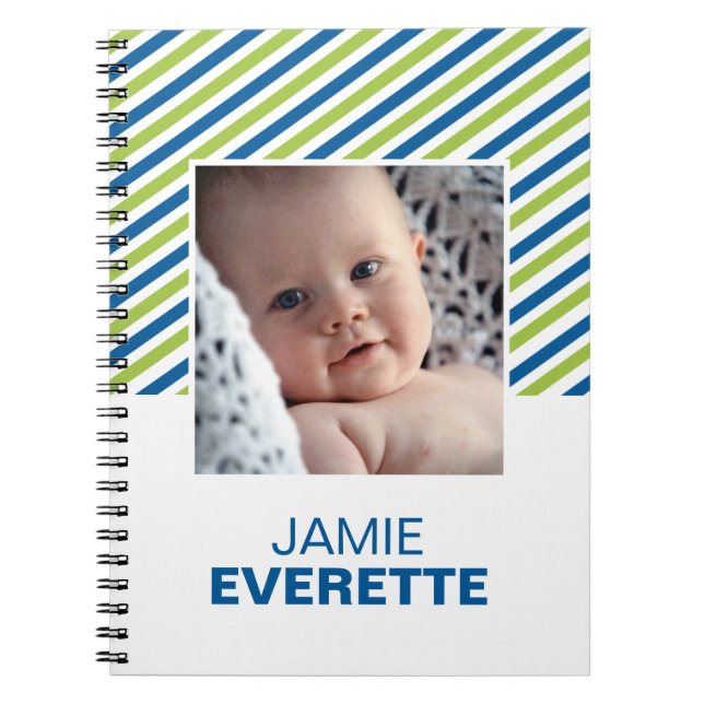 Bleu vert moderne rayures journal photo personnali (Devant)