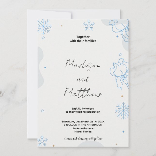 Bleu Vert Neige Mariage Invitations (Devant)