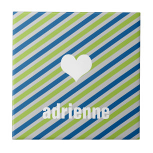 Bleu vert rayures coeur moderne carreau d'affichag