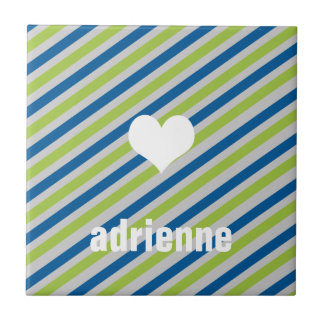 Bleu vert rayures coeur moderne carreau d'affichag