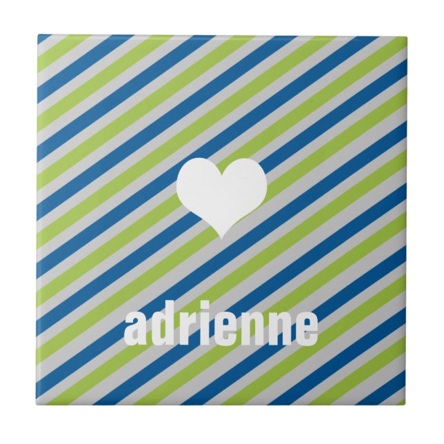 Bleu vert rayures coeur moderne carreau d'affichag (Devant)