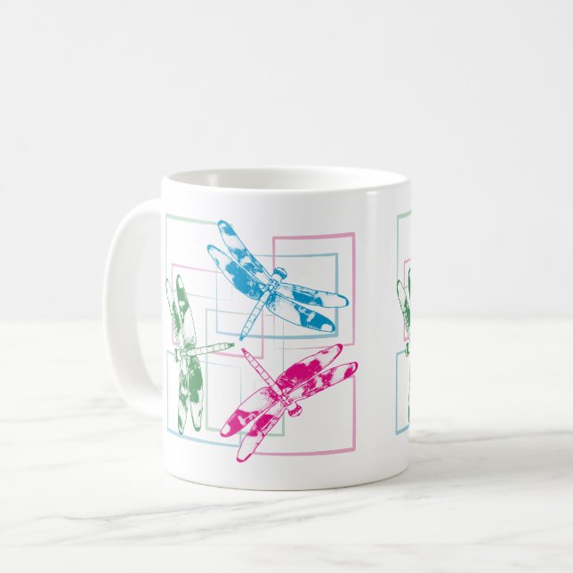 Bleu Vert rose Coloré Dragonflies Coffee Mug (Devant gauche)