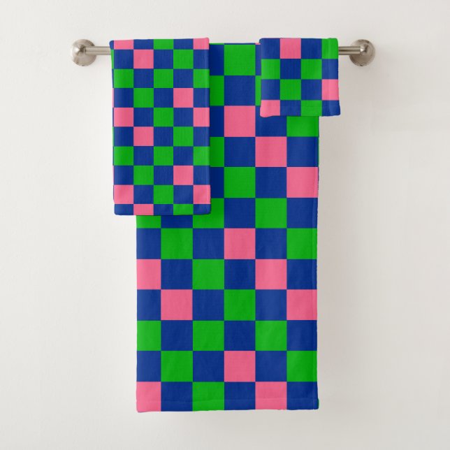 Bleu Vert Rose Motif à Carreaux Design  (En situation)