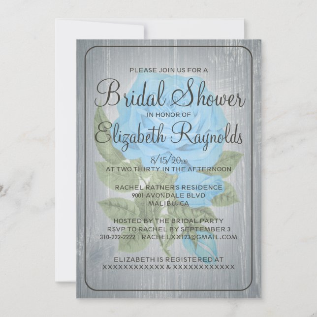 Bleu vert Rustique Floral Invitations de douche nu (Devant)