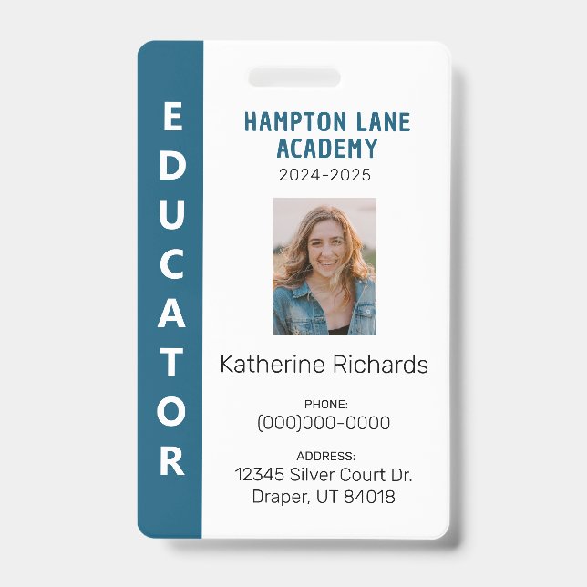 Bleu Vertical Stripe Homeschool Educator ID Badge (Face)