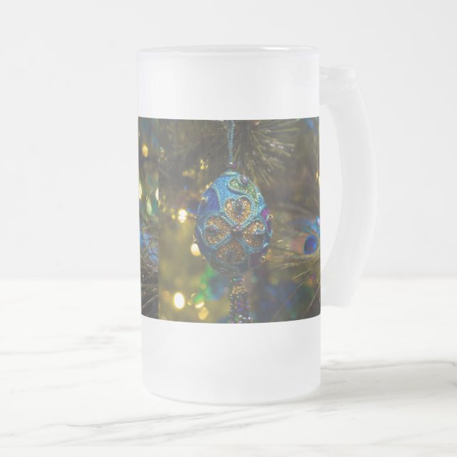 Bleu Victorien Verre Frosted Bière Mug (Devant droit)