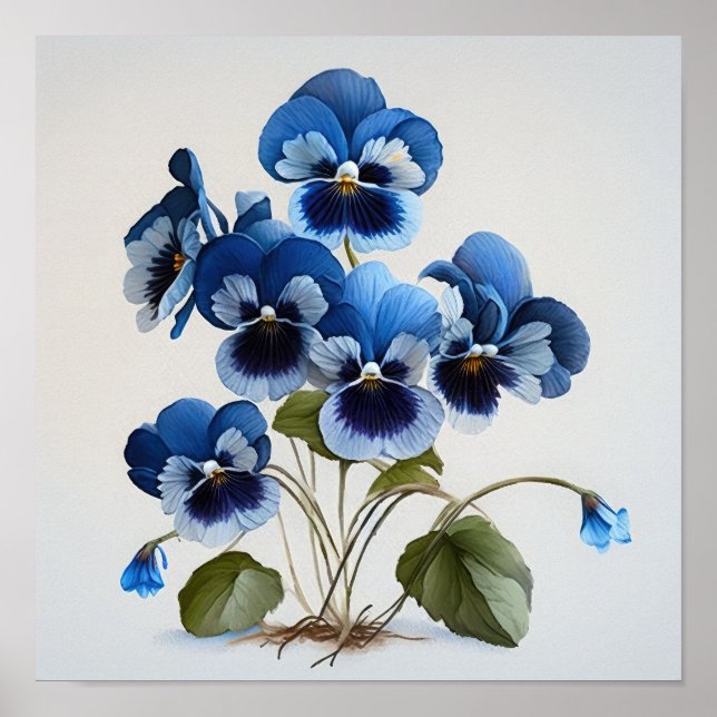Bleu Violas Fleur Art Imprimer Poster (Devant)