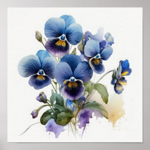 Bleu Violas Fleur Art Imprimer Poster
