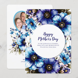 Bleu violet Floral Fête des Mères Carte photo pers