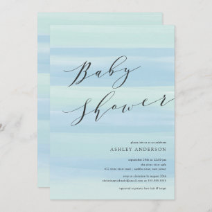 Bleu Watercolor Stripes Baby shower Invitation