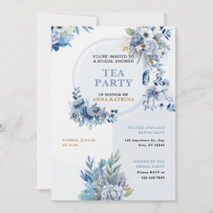 Bleu Watercolor Tea Party Bridal Douche Invitation