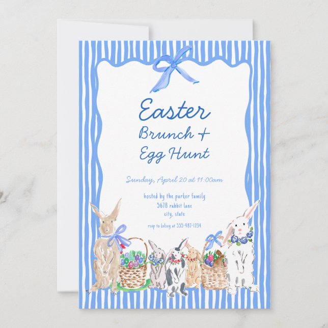 Bleu Whimsical Brunch Invitations de chasse aux oe (Devant)