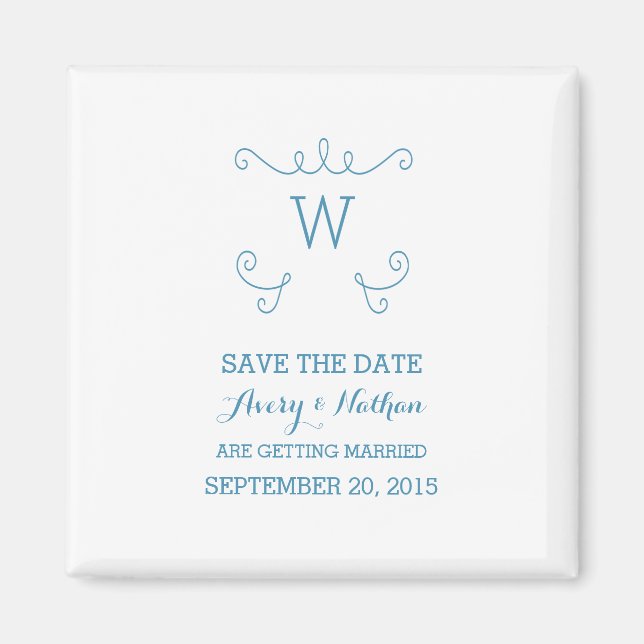 Bleu Whimsical Flourish Save the Date Magnet (Devant)