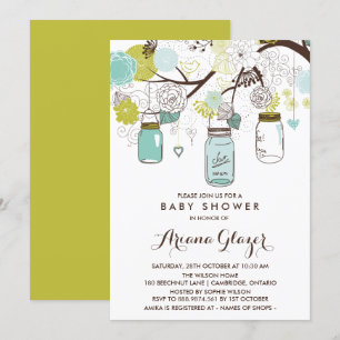 Bleu Whimsical Mason jarres Baby shower Invitation