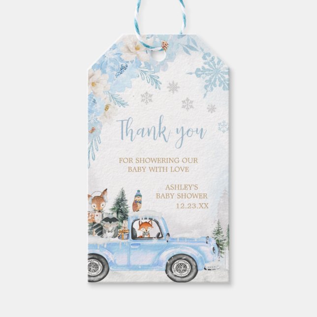 Bleu Winter Woodland Truck Favoriser les étiquette (Devant)