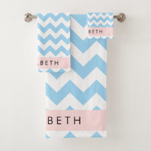 Bleu Zigzag, Bleu Chevron, Vague Motif, Votre Nom
