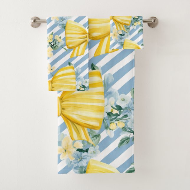 BLEUE & BLANCHE STRIPES JAUNES & BLANCS (En situation)