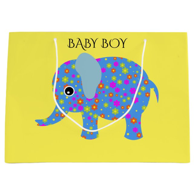 BLEUE ELEPHANT petit garçon grand sac cadeau. (Devant)