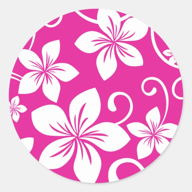 BLEUE HAWAII (ROSE CHAUDE) STICKER ROND CLASSIQUE (Devant)