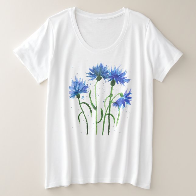 Bleus bleuets fleurs aquarelle rustique joli  (Design devant)