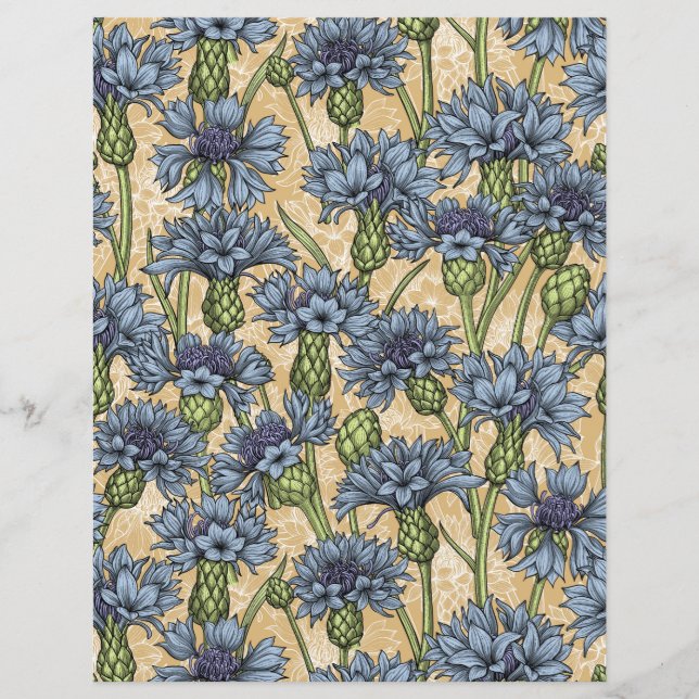 Bleus bleuets, fleurs sauvages sur fond jaune miel (Devant)