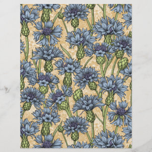 Bleus bleuets, fleurs sauvages sur fond jaune miel