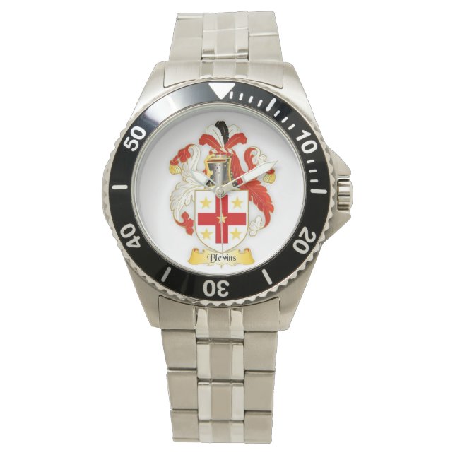Blevins Family Crest Mens Montre en acier inoxydab (devant)