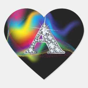 Bling "A" en diamant sur Sticker en arc-en-ciel