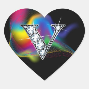 Bling diamant "V" sur Sticker Coeur arc-en-ciel