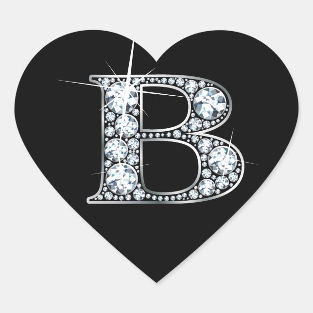 Bling en diamant "B" sur Sticker en Coeur Noir (Devant)
