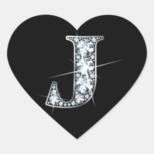 Bling en diamant "J" sur Sticker en Coeur Noir