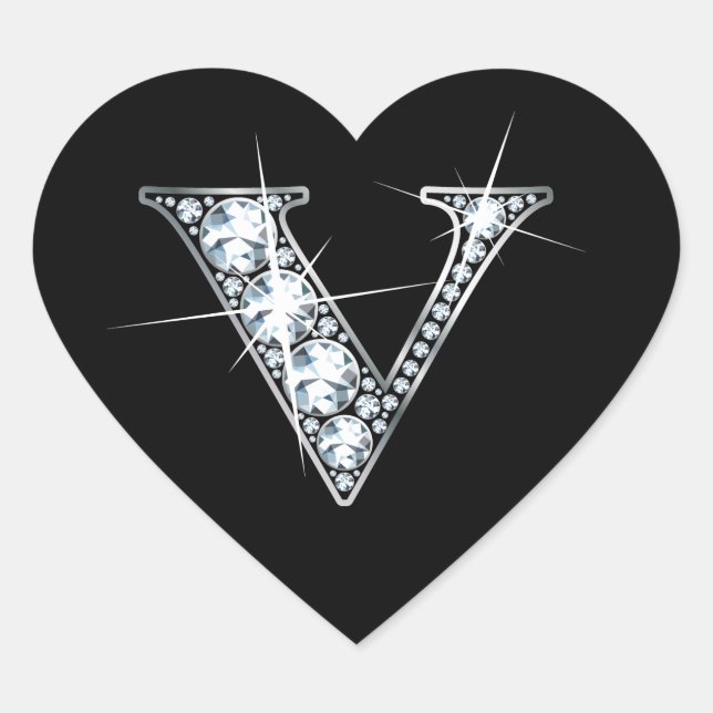Bling en diamant "V" sur Sticker Coeur Noir (Devant)