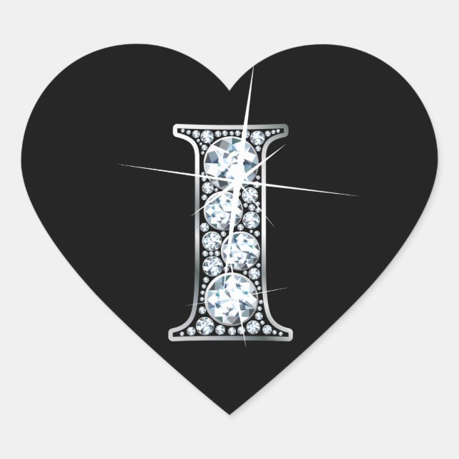 Bling "I" en diamant sur Sticker en Coeur Noir (Devant)