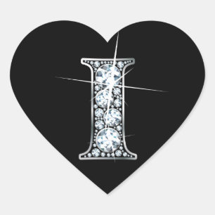 Bling "I" en diamant sur Sticker en Coeur Noir