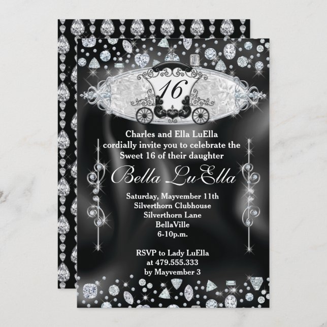 Bling Sweet 16 Invitations De Fête, Mis Quince Ano (Devant / Derrière)