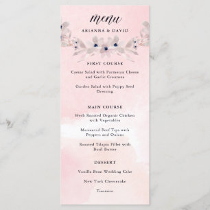 Bliss aquarelle   Menu Mariage floral rose pâle