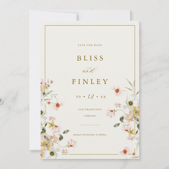 BLISS Floral Enregistrer La Date Carte Mariage Min (Devant)