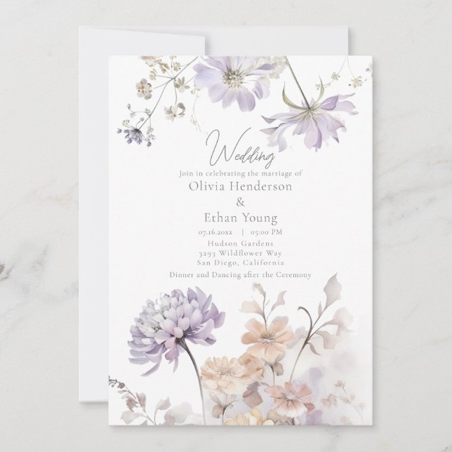 Bliss - Lilac et Lavender Faire-part de mariage (Devant)