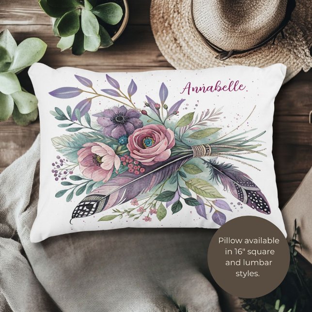 Bliss violet Coussin d'accent floral et plumes (Créateur téléchargé)