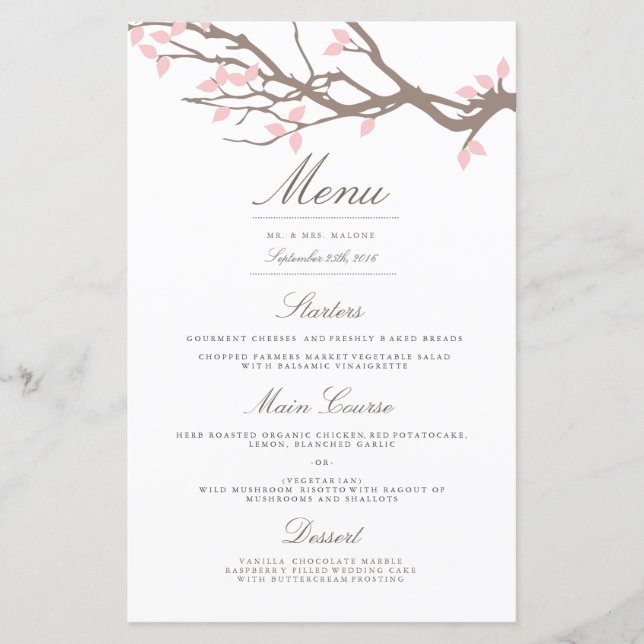 Blisser Branches Menu Mariage Dîner (Devant)
