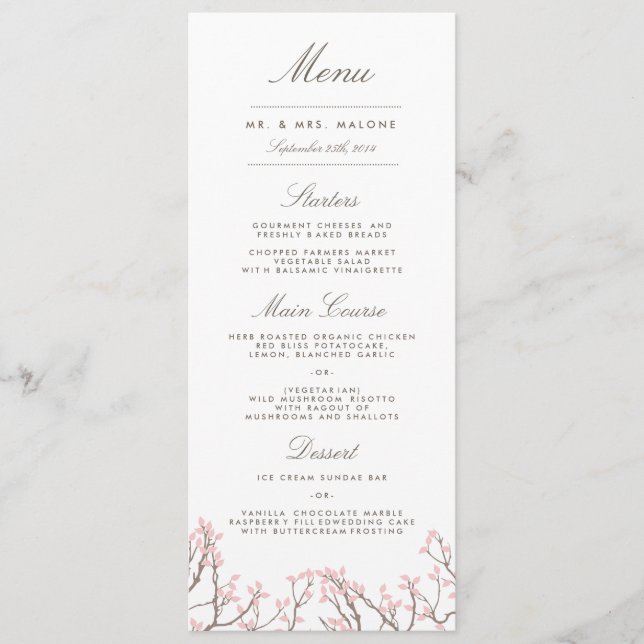 Blisser Branches Menu Mariage Dîner (Devant)