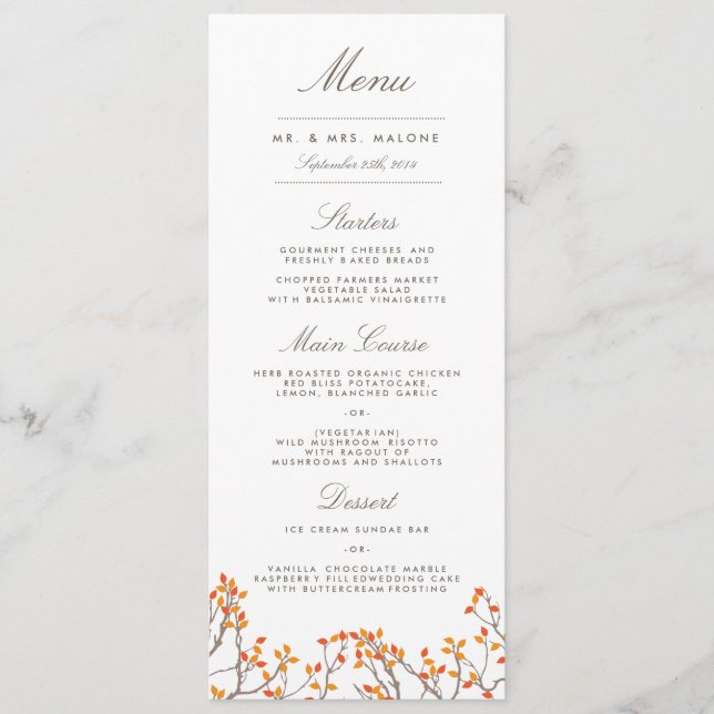Blisser Branches Menu Mariage Dîner (Devant)