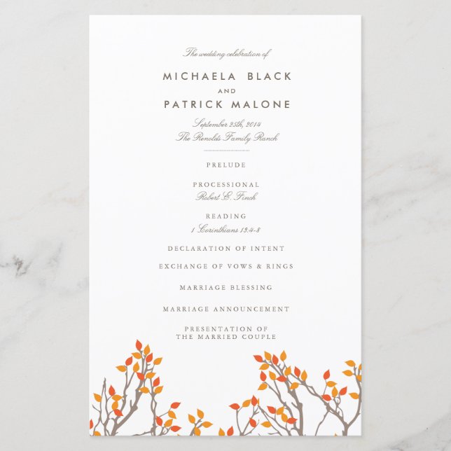 Blissful Branches Programme de mariage (Devant)