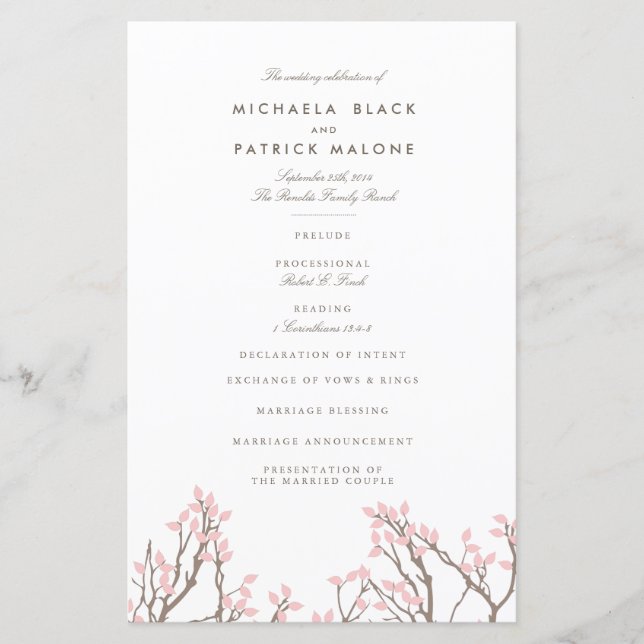 Blissful Branches Programme de mariage (Devant)